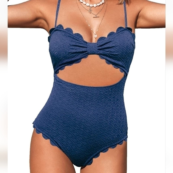 NEW! Blue one piece swimsuit! Beach pool vacation travel resortwear size large. - Picture 1 of 8